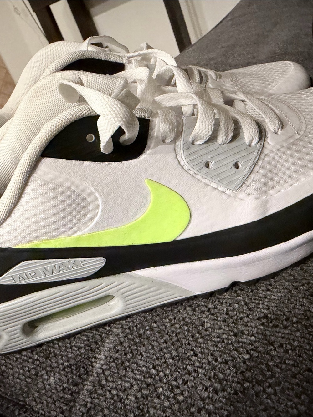 Nike White Air Max Sneakers with Neon Yellow Swoosh